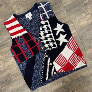 Vintage SML Sport Sweater‎ Vest Women Size Large RED White Blue USA (521)